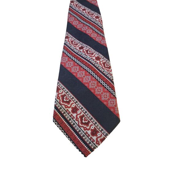 VINTAGE BRITTANIA Mens 1970s Blue Red White Striped Print Neck Tie Retro Grandpa - Picture 1 of 11